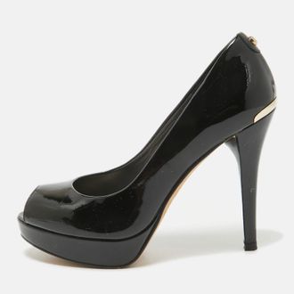 Stuart Weitzman Black Patent Leather Peep Toe Pumps Size 36