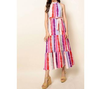 THML Clothing Tie Dye Tiered Maxi Dress In Pink