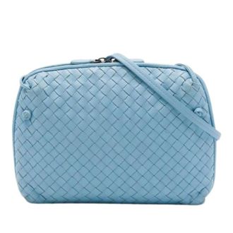 Bottega Veneta Pre-owned Woven Leather Crossbody Bag - Dames - Pre-owned - Blauw - Maat: ONE Size Leer