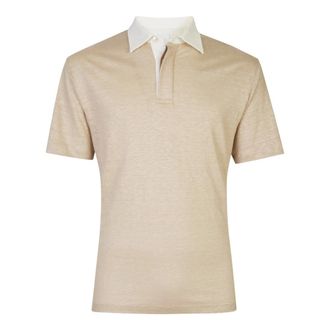 Eleventy Polo in jersey di lino con colletto a contrasto - - Tops - Uomo - Beige - L