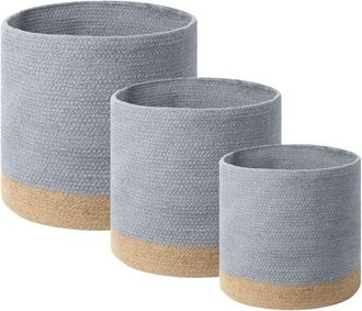 Beliani Conjunto De 3 Cestas De Algod&oacute;n Beige Gris Yute Ropa Accesorio Boho Basima