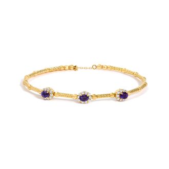 House of Brilliance 18K Yellow Gold Purple Amethyst and 1/3 Cttw Diamond Halo Station Bracelet