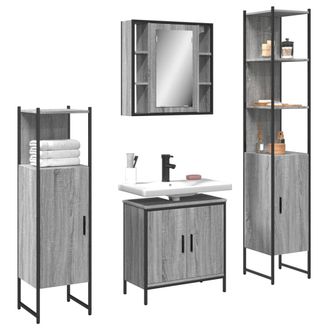 vidaXL Vidaxl - Set De Armario De Ba&ntilde;o 4 Pzas Madera Contrachapada Gris Sonoma