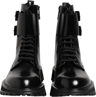 Dolce & Gabbana Black Leather Lace Up Mid Calf Boots Mens Shoes