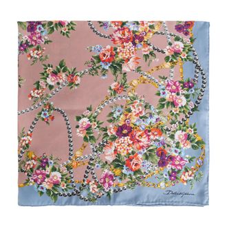 Dolce & Gabbana Silky Scarves, female, Blue, Size: ONE SIZE Floral-print Silk Twill Foulard
