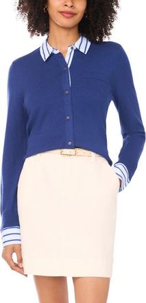 Vince Camuto Mixed Media Cardigan in Navy Dusk at Nordstrom, Size X-Small P