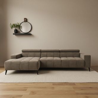 Domo Collection Ecksofa »Trento L-Form, mit Kufenfuss oder Einzelfuss« wahlweise mit Kopfteilverstellung, Recamiere links/rechts bestellbar