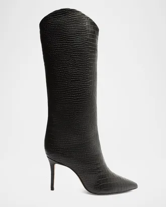 Schutz Maryana Snake-Print Leather Knee Boots