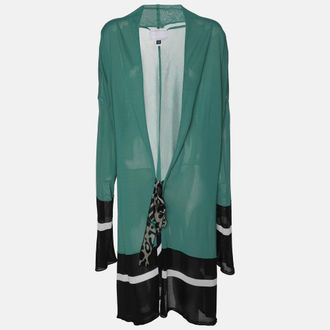 Roberto Cavalli Green/black Knit Open Long Cardigan