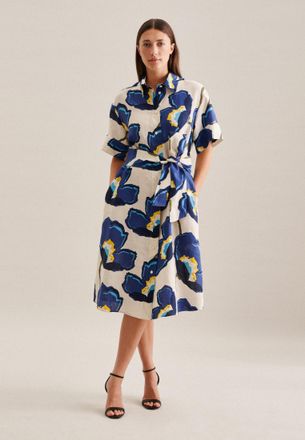 Seidensticker Sommerkleid SEIDENSTICKER Schwarze Rose, Damen, Gr. M38, Normalgr&ouml;ssen, blau, 100% Leinen, gebl&uuml;mt, regular fit, Kleider Sommerkleid, Kurzarm Kragen F