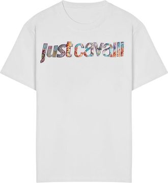 Just Cavalli Tops, Dames, Wit, L, Katoen, Katoenen T-shirt met Logo