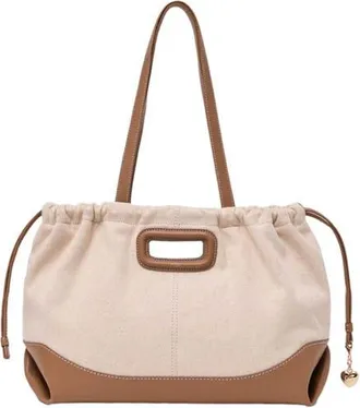 Maje Milpli canvas and leather tote bag in Moka/white at Nordstrom, Size Medium