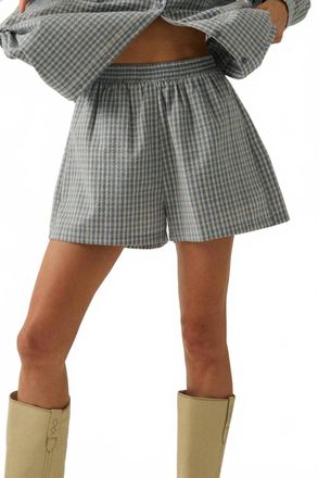 Promesa Plaid Textured Seersucker Wide-Leg Pocket Shorts In Chambray