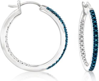 Ross-Simons White and Blue Diamond Inside-Outside Hoop Earrings in Sterling Silver