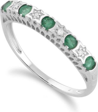 Gemondo Classic Round Emerald & Diamond Half Eternity Band in 9ct White Gold