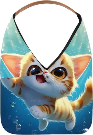 Generic Lovely Cat Swims Underwater Reusable Lightweight Grocery Bags - Foldable Into Compact Pouch, Washable & Sturdy, Multipurpose for Shopping and Travel