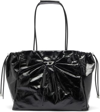 Diesel Scrunch-D - Tote bag in shiny wrinkled leather - Shopping Bags - Woman - Black