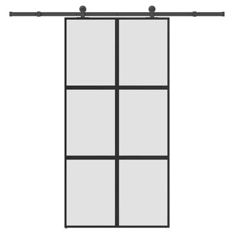 Berkfield Home Sliding Door with Hardware Set 102, 5x205 cm Tempered Glass&Aluminium in Black