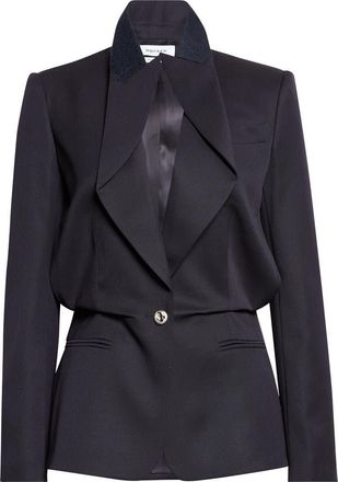 Alexander McQueen Cotton Folded Lapel Jacket in Navy at Nordstrom, Size 6 Us