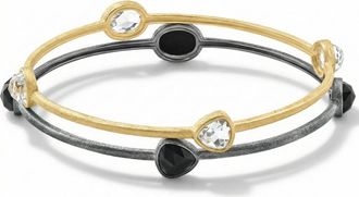 Pompeii3 18K Gold Plated Silver Set Of Two Onyx/Topaz Bangle Bracelet 2mm