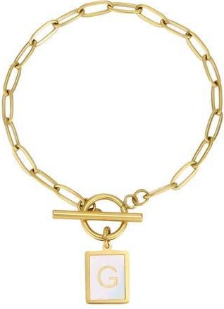 Adornia 18K Gold Plated Mother-of-Pearl Initial Charm Toggle Bracelet in White/Gold-G at Nordstrom Rack