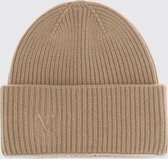Max Mara Ribbed Wool Beanie Hat with Jacquard Logo and Cuff
