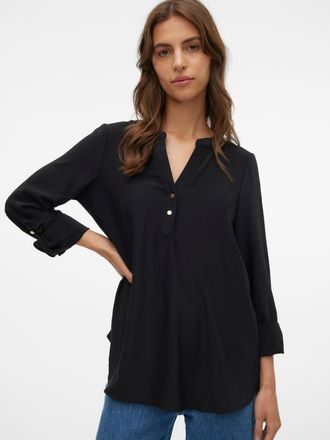 Vero Moda Blusenshirt VERO MODA VMANI LS TOP WVN GA NOOS, Damen, Gr. XS, schwarz, Web, Obermaterial: 100% Polyester, unifarben, V-Ausschnitt, Shirts Blusenshirt