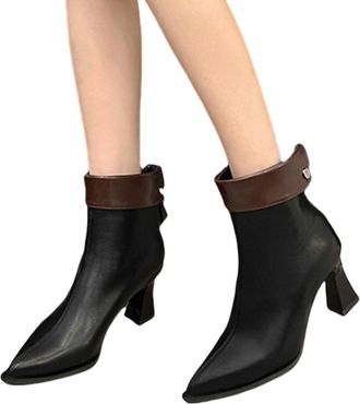 Generic Womens Autumn and Winter Velvet Leather Ankle Boots Womens Fall Boots with Short Heels (Black, 4.5)