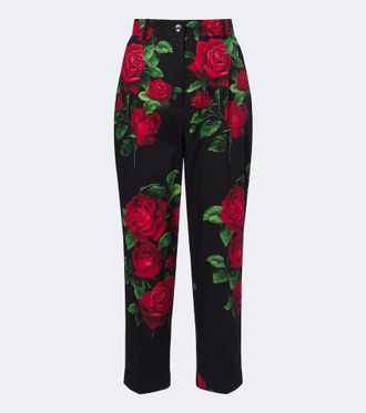 Dolce & Gabbana Floral cropped cotton straight pants