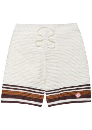 Casablanca Casablanca Logo-appliqu&eacute;d Striped Crochet Cotton-knit Shirt - White - XL