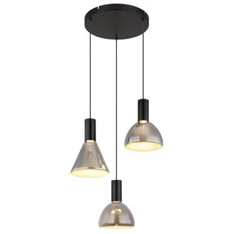 Netlighting Labora Cluster Pendant Matt Black Smoke Glass Shade 3x LED 3000K