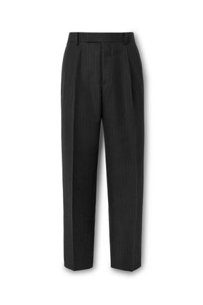 Auralee Straight-Leg Pleated Pinstriped Wool Trousers