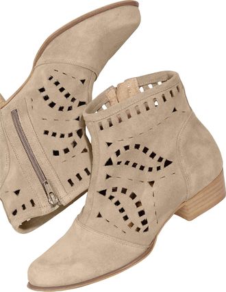 Heine Stiefelette HEINE, Damen, Gr. 35, taupe, Leder, Rindsleder, Veloursleder, Schuhe Stiefelette