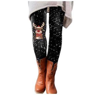 Generic Christmas Womens Leggings Printed Patterns Pilates Tights Skinny Pants Leggings Patterned Casual Printed Long Winter Pants Christmas Santa Party Snowm