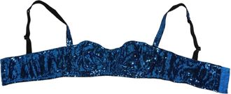 Dolce & Gabbana Womens Blue Sequin Embellished Balconnet Bra Underwear Nylon Clothing