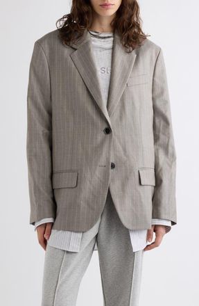 Acne Studios Julago Oversize Layered Pinstripe Wool Jacket in Warm Grey at Nordstrom, Size 10 Us