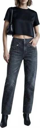 Alexander Wang Moto Pant All Over Clear Bead Jeans In Black Crackel Indigo