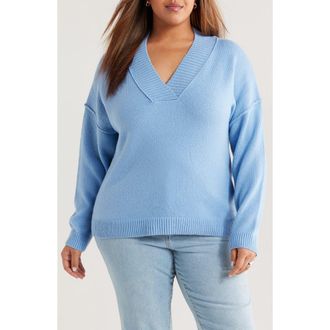 Treasure & Bond Slouchy V-Neck Sweater in Blue Topsail at Nordstrom Rack, Size 3X