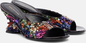 Dries Van Noten 75 sequined leather wedge mules