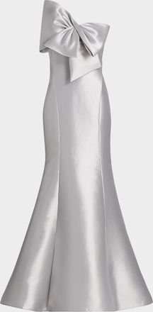 Amsale Metallic Satin Bow Mermaid Gown