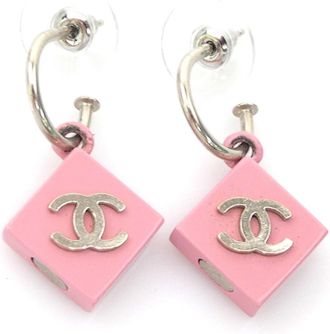 Chanel pink Enamel Metal Drop Earrings (Pre-Owned)