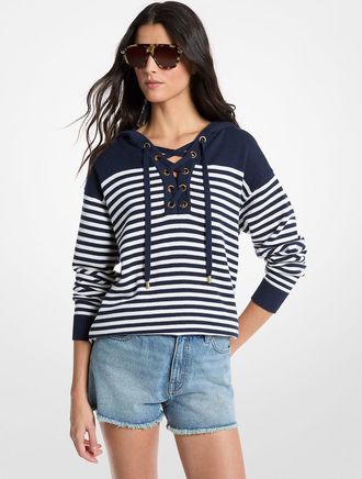 Michael Kors Striped Wool Lace-Up Hoodie