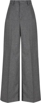 Brunello Cucinelli Grijze wijde pijp wol kasjmier broek - Dames - Wijde Broeken - Grijs - XS - Wol - Broeken