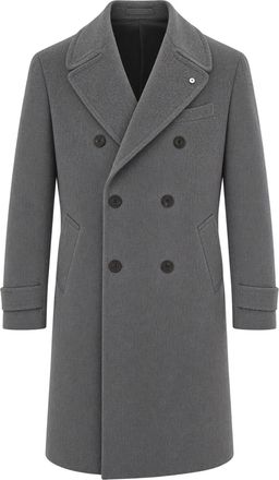 L.B.M. 1911 Medium Grey Double-Breasted Stitched Lapel Coat