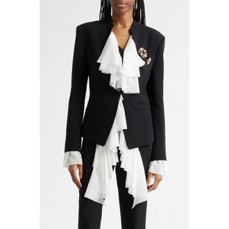 Cinq &agrave; Sept Maren Ruffled Blazer in Black at Nordstrom, Size 00