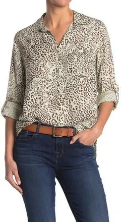 Velvet Heart Elisa Button Front Animal Print Blouse in Ivory Black Cheetah at Nordstrom Rack, Size X-Large