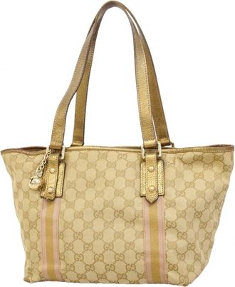 Gucci Beige Gold Canvas Tote Bag (Pre-Owned)
