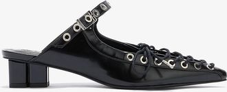 Ganni Lace-Up Mules in Black Oleatex - Size 35