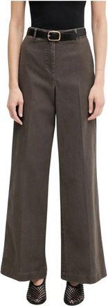 Marc O'Polo Broek met Wijde Pijpen en Hoge Taille - Dames - Wijde Broeken - Bruin - S - Katoen - Broeken