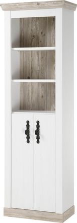 HOME AFFAIRE Hochschrank »Florenz, Badschrank im Landhausstil, Schrank mit Metallgriffen« in Pinie Weiss, offene Fächer und ausreichend Stauraum hinter Drehtüren
